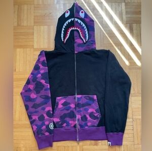 Bape A Bathing Ape Purple Block Camo Sharkface Full Zip Hoodie Large